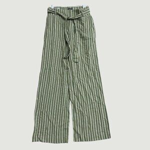 NEW Soundstyle Striped Women's S Green Linen Blend Wide-Leg Pants